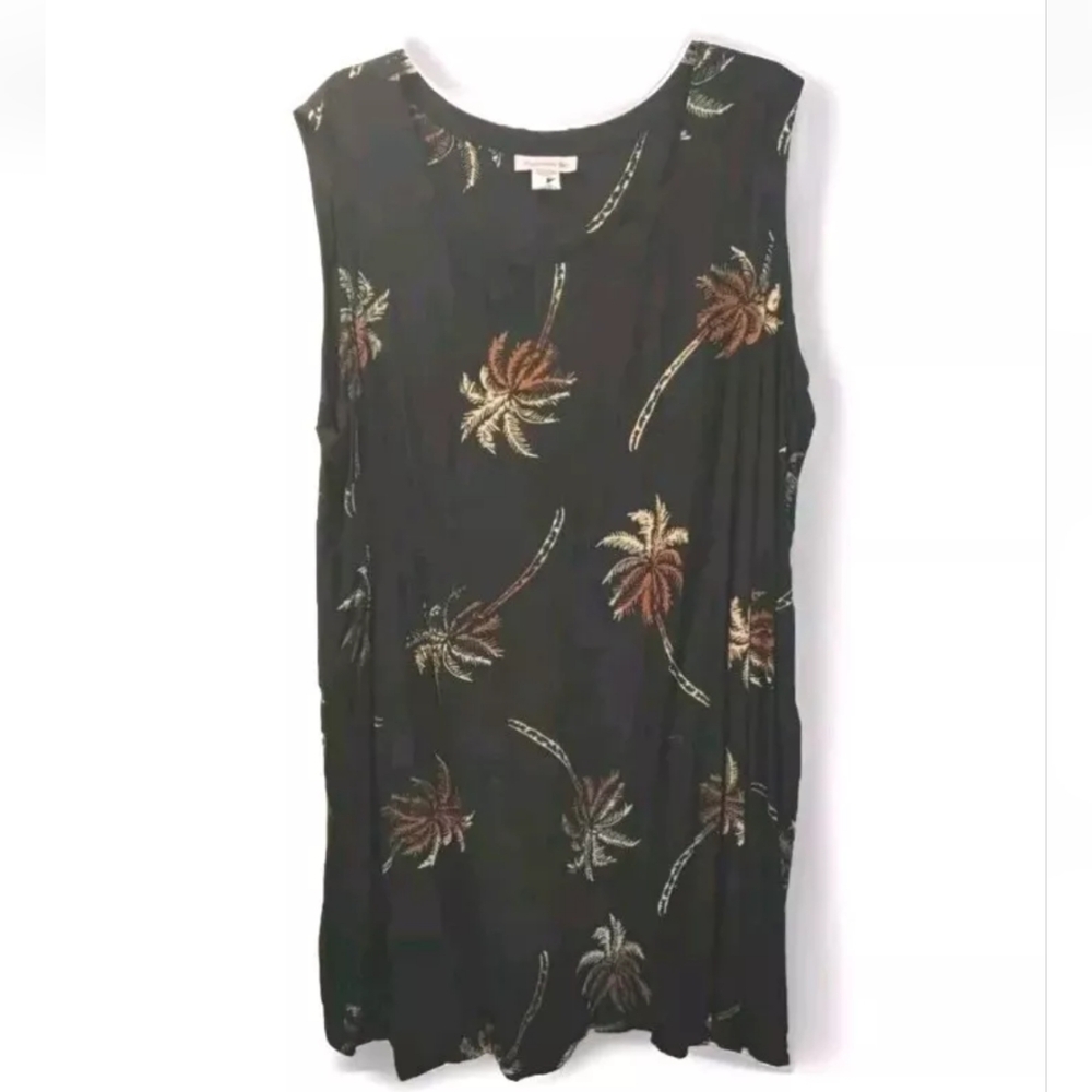 Peppermint Bay Hawaiian Tunic Dress Woman Plus 3X Black Palm Trees Tropical AOP